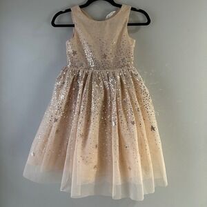 H&M Sequin Star Tulle Dress Girls 7 Pink Excellent Sleeveless Party 258135